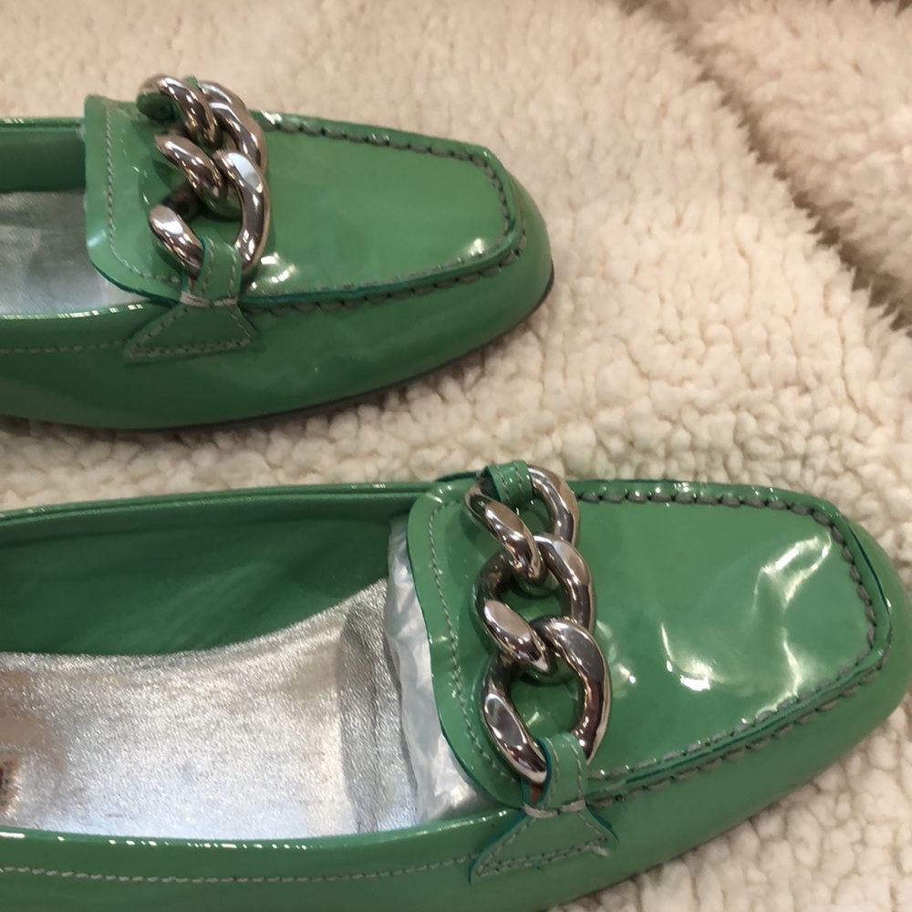 Prada Women's Green Patent Leather Bit Block Heel Loafers - Picture 7 of 13
